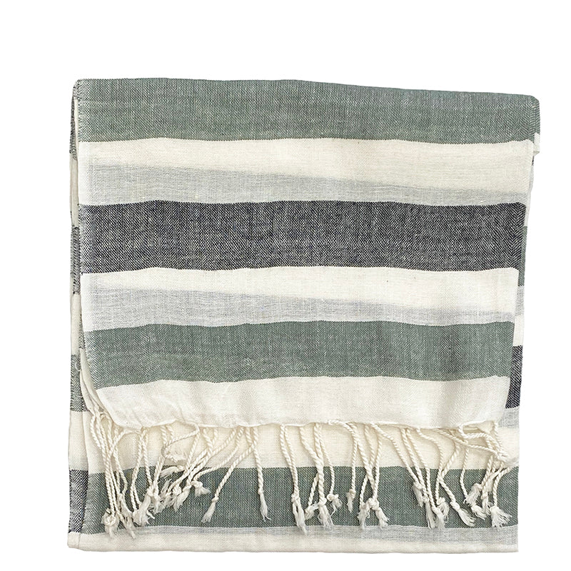 Soft Green Black & White Cotton Scarf