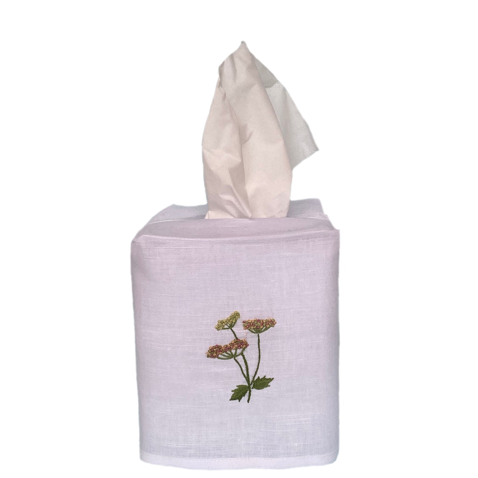 Linen Tissue Box Cover Meadow Flower White